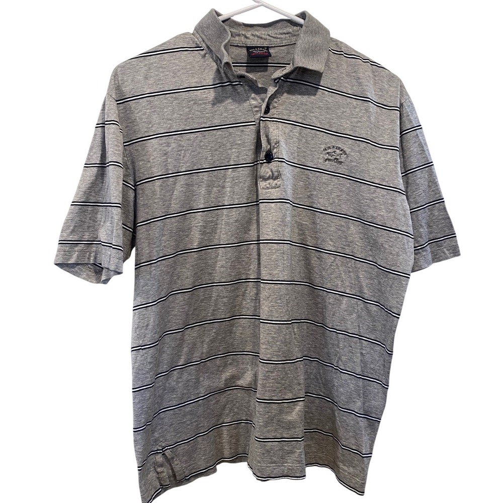 Paul & Shark Yachting Polo Shirt Mens Medium Gray Short Sleeve Italy 100% Cotton